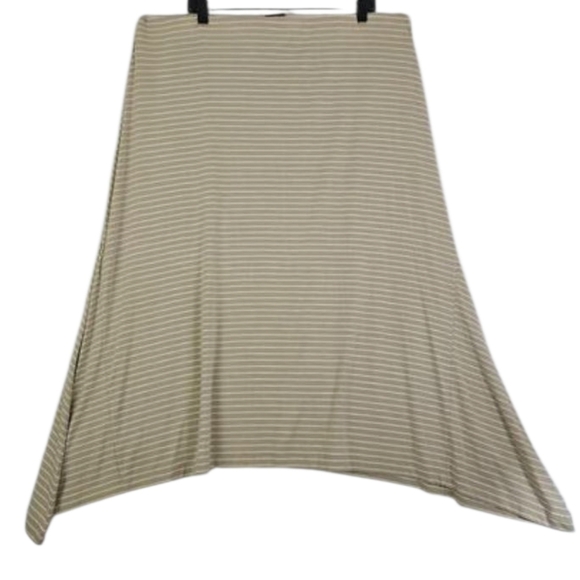 J. Jill~Woman XL~ Sand/White Striped Maxi Pull On Stretch Skirt Assimetrical Hem - Picture 11 of 13